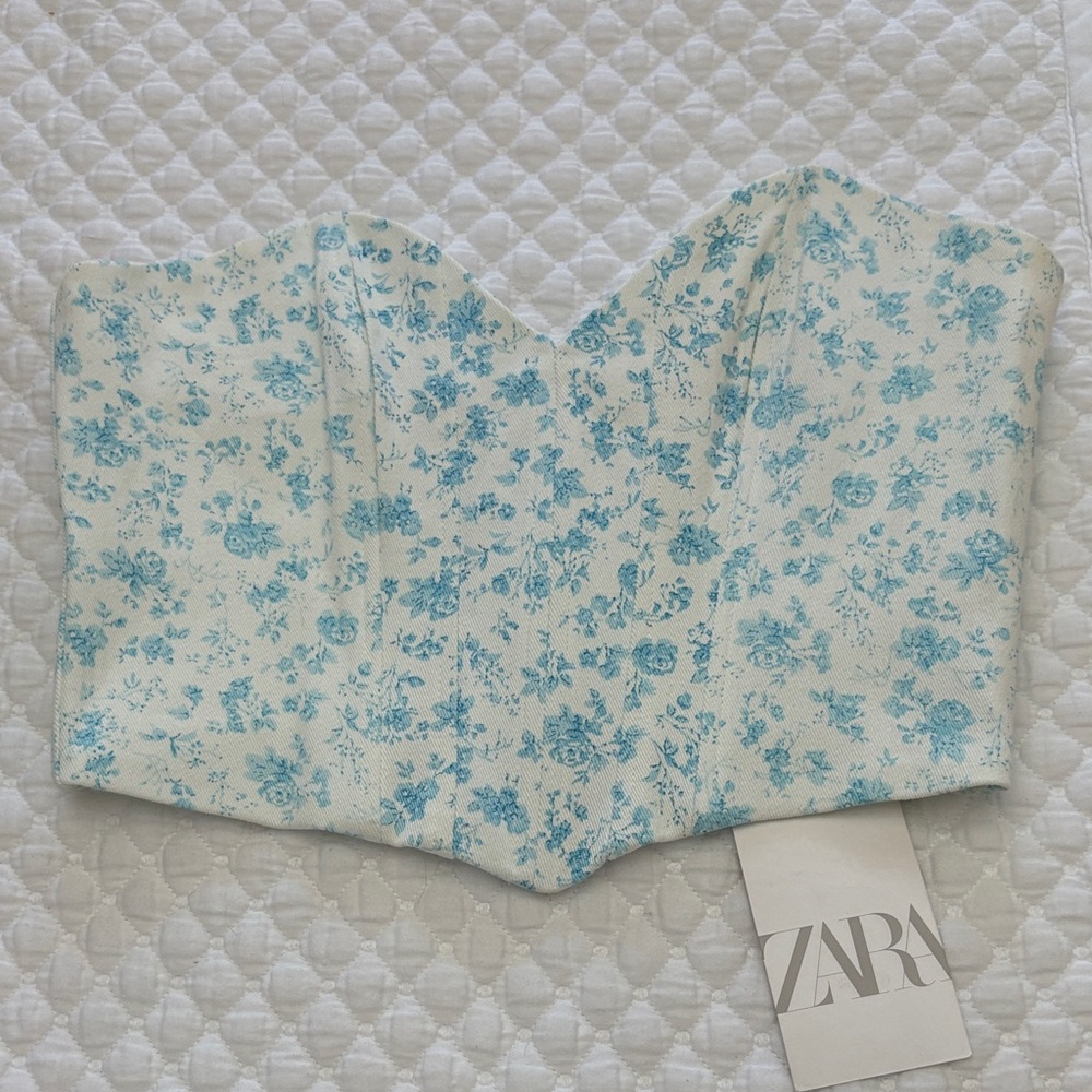 Zara Blue Floral Bustier Top
